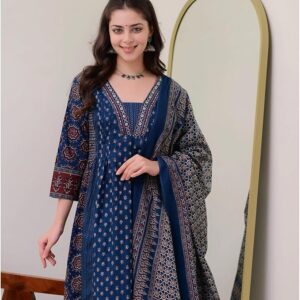 KLOSIA Women's Rayon Printed Anarkali Kurta and Pant with Dupatta Set